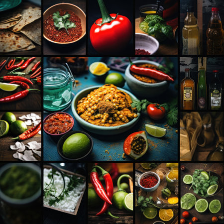 Collage of Indian food. Shot in a studio on a dark background.の素材