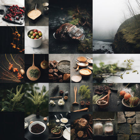 Collage of photos of different types of tea, coffee, cocoa, teaの素材