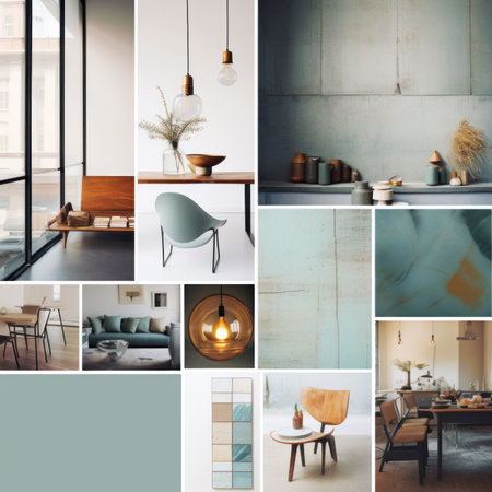 Collage of modern living room interior design. Toned image.の素材