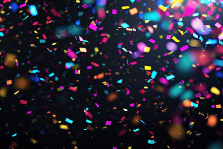 Festive background with colorful confetti and bokeh effect.の素材