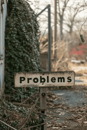 Abandoned road sign with the word problems in german languageの素材