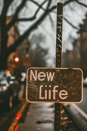 New life sign on the street in New York City, USA.の素材