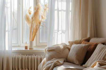 A Living Room With a Couch and a Windowの素材