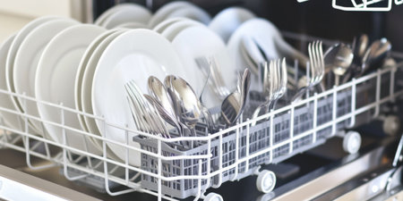 A Dishwasher Filled With Plenty of Silverwareの素材