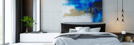Bedroom With a Large Painting on the Wallの素材