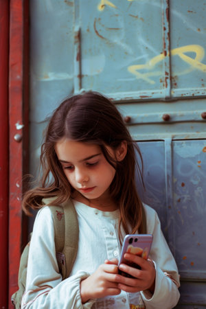 Young Girl Engrossed in Cell Phone Activityの素材