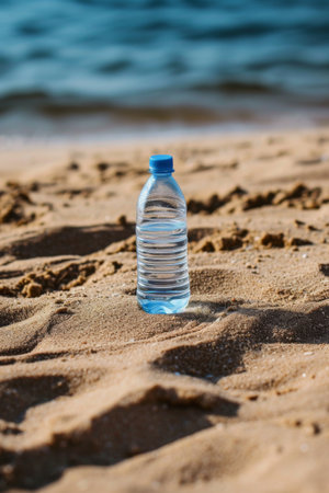 Bottle of Water on Sandy Beachの素材