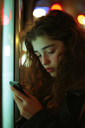 Young Woman Engaged With Cell Phone, Modern Communication in Actionの素材