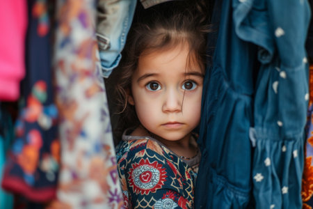 Little Girl Peeking Out of a Closetの素材