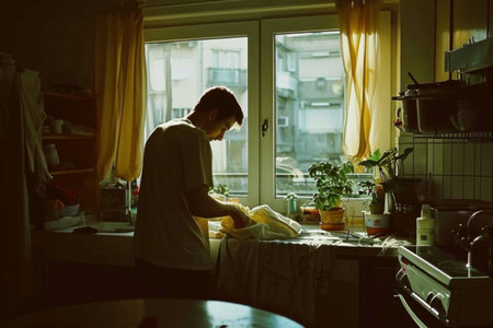 Person Preparing Food in Kitchen, Step-by-Step Guide to Cookingの素材