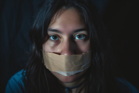 Woman With Paper Taped to Her Mouthの素材