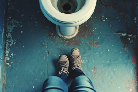 Person Standing in Front of a Toiletの素材