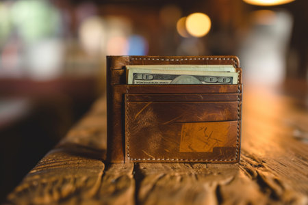 Wallet Resting on Wooden Tableの素材