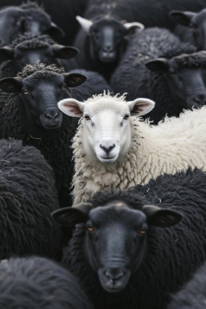 Sheep in a flock on a farm in the Pyreneesの素材