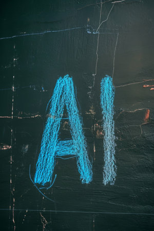AI Written in Chalk on a Blackboard, Clear, Informative Word Displayed on a Dark Surfaceの素材