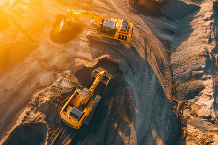 Group of Dump Trucks Driving Down a quarryの素材