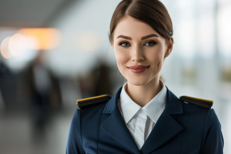 Woman in Uniform Smiling at the Cameraの素材