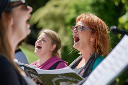 Group of Women Singing in a Parkの素材