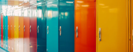 A Row of Colorful Lockers in a Hallwayの素材