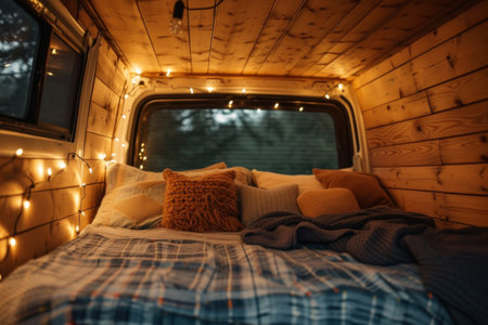 A Bed in a Room With Wall Lightsの素材