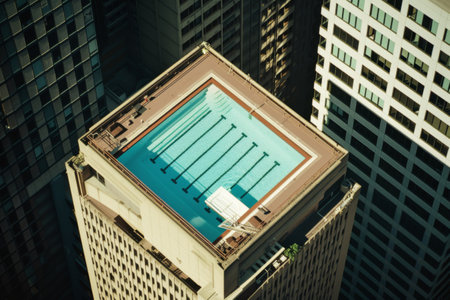 Aerial View of a Swimming Pool in a Cityの素材