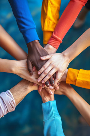 Group of People Joining Hands Together in Unity and Solidarityの素材