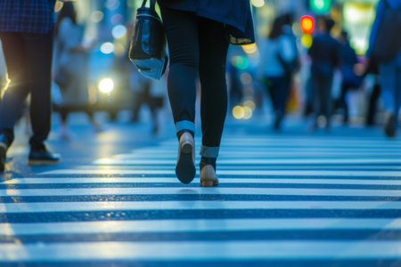 Group of People Walking Across a Crosswalkの素材