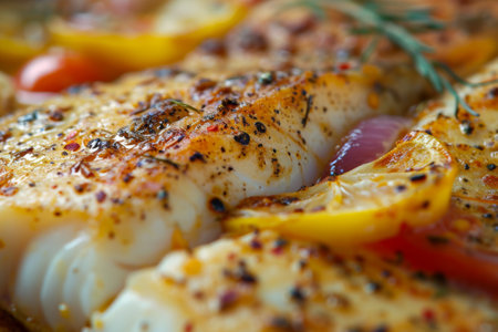 Close Up of a Fish Plate, Appetizing and Fresh Food Photographyの素材