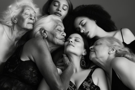 A Group of Women Laying Next to Each Otherの素材