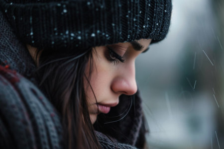 Close up of Person Wearing Beanie - Focused, Simple, Informative Photoの素材