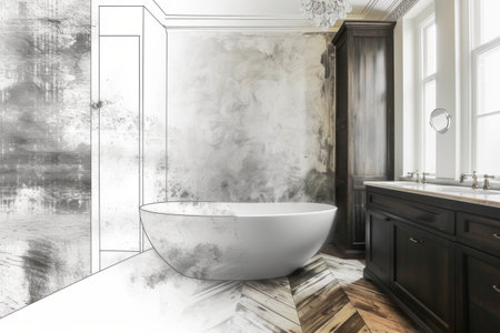 Drawing of a Bathtub in a Bathroomの素材