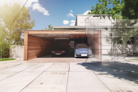 A Car Parked in the Garage of a Houseの素材