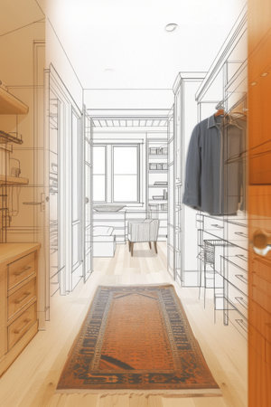 Drawing of a Kitchen With a Rug on the Floorの素材