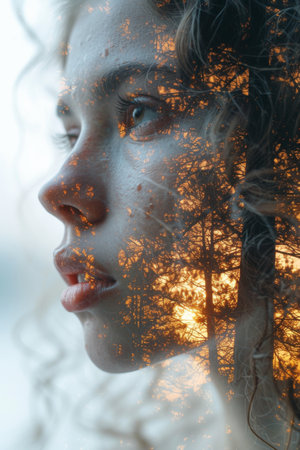 Woman's Face With Trees in the Backgroundの素材