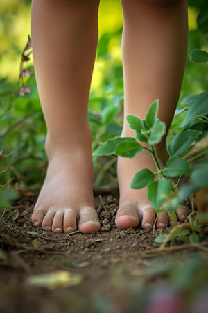 Close-Up of People Bare Feet in the Dirtの素材