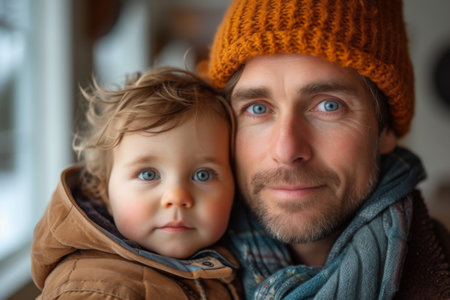A Man Holding a Small Child in His Armsの素材