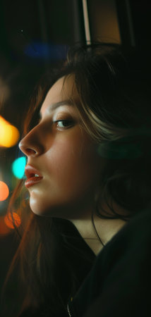 Woman Looking Out of Car Windowの素材