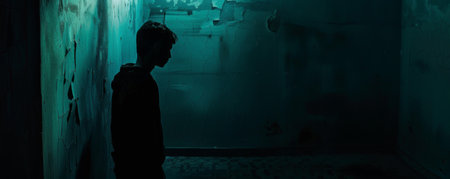 Person Standing in Dark Alleywayの素材