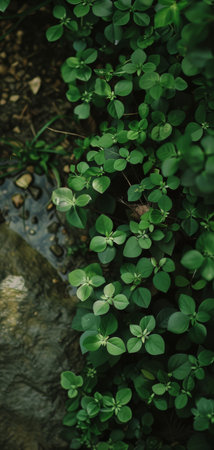 Green leaves in the garden with water stream background, vintage tone.の素材