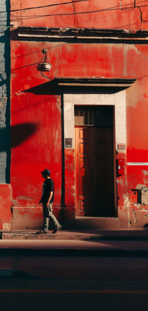 A man walking through the streets of Havana.の素材