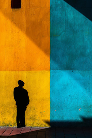Man Standing in Front of Colorful Wallの素材