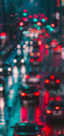 Blurred of car in city at night with bokeh lightの素材