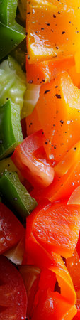 Close-Up of Sliced Vegetables on Plate - Fresh, Colorful, and Nutritious Salad Ingredientsの素材