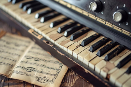 Close Up of Piano With Sheet Music, Musical Instrument Playing Classical Tunesの素材