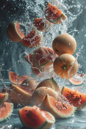 Watermelons Falling Into the Waterの素材