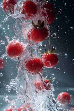 A Bunch of Cherries Falling Into Waterの素材