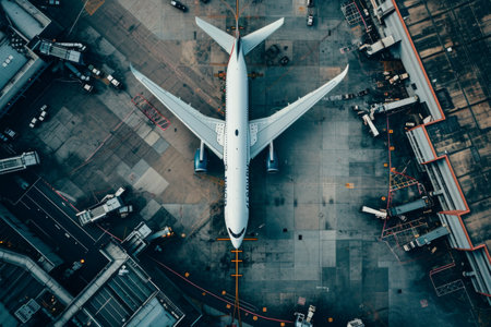 Large Jetliner Parked on Airport Tarmac, Commercial Airliner at Restの素材