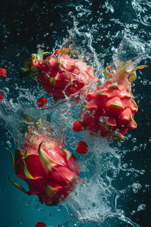 Various Fruits Floating in Waterの素材