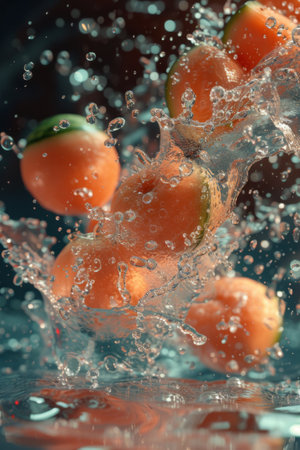 Falling cantaloupe Into Waterの素材