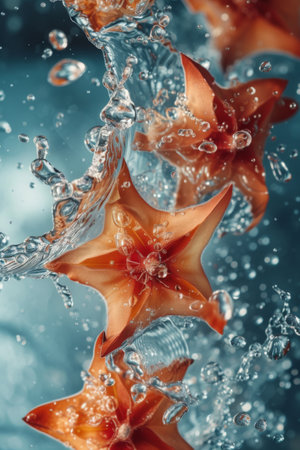Orange Flower Floating in Water With Bubblesの素材